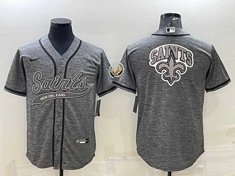 Men%27s New Orleans Saints Grey Team Big Logo With Patch Cool Base Stitched Baseball Jersey->new orleans saints->NFL Jersey
